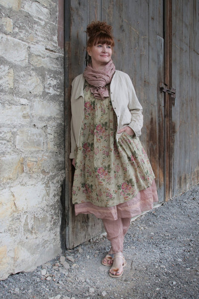 Les Ours Tunika/Kleid LIME in shabby mint mit Flowerprint (almond flowers) - zarter Voile aus reiner Baumwolle