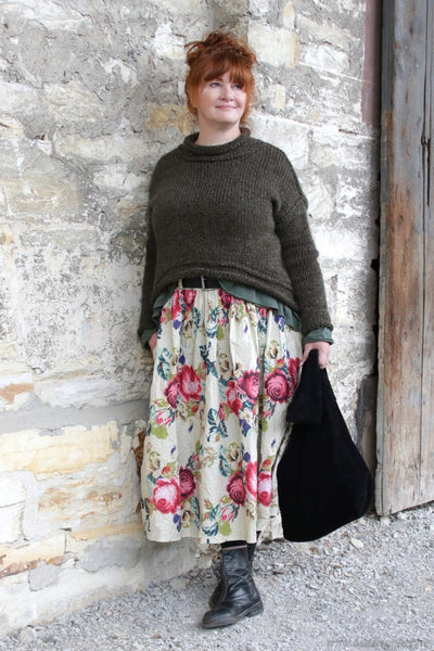 Esmeralda Pullover YASUKA in khaki meliert - softe Merinowolle, Alpaka & Mohair