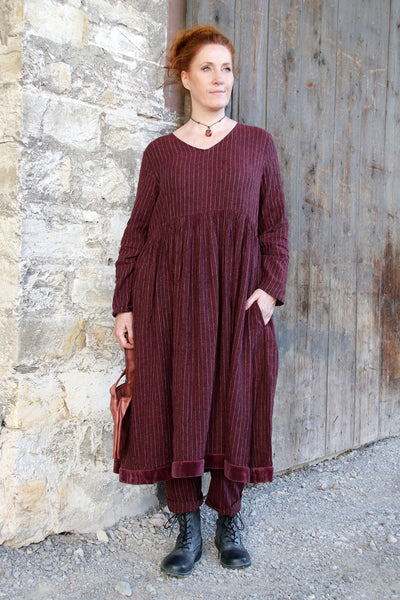 Ewa i Walla Kleid 55876 VANDA in burgunder rot mit Streifen (burgundy) - softes Leinen