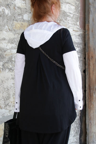 Pluslavie / Plü Shirt hinten mit Kellerfalte in schwarz - Baumwolle & Elasthan5